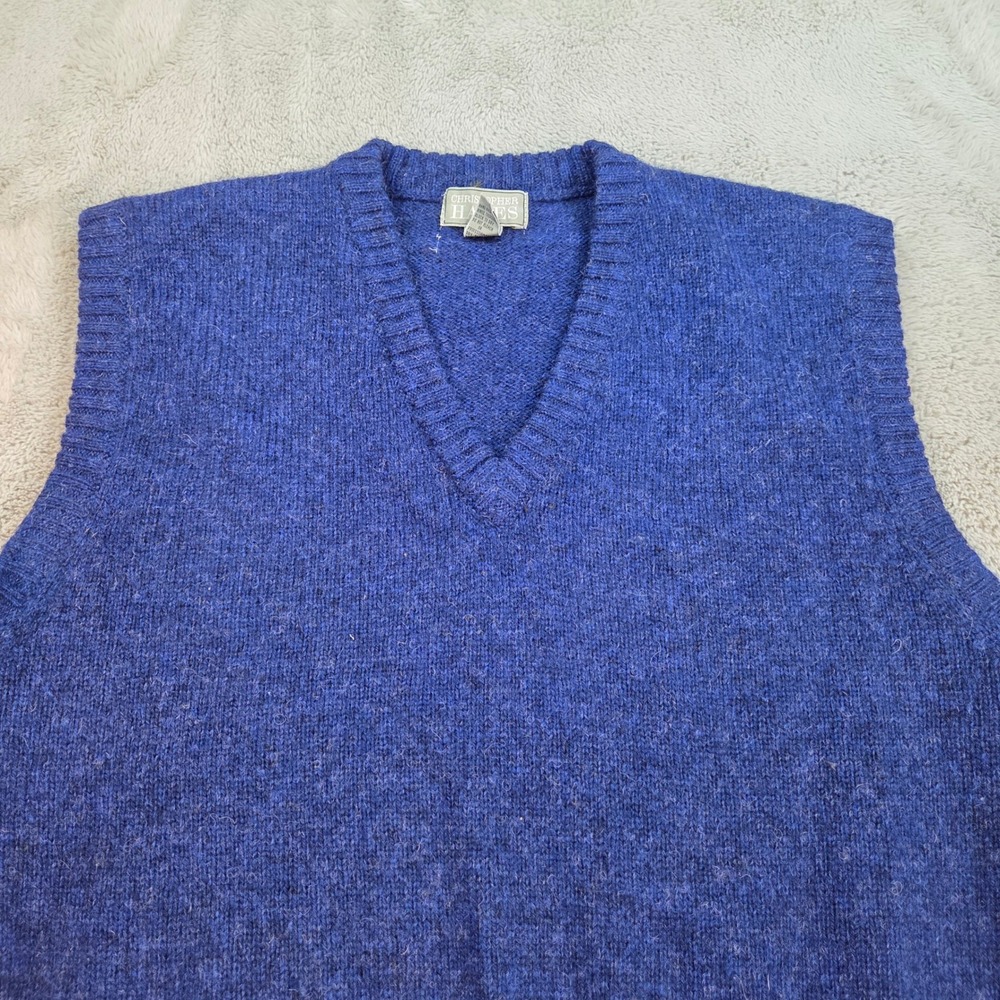 Vintage Christopher Hayes Wool Sweater Vest Mens XL V-Neck Shetland Knit Blue
